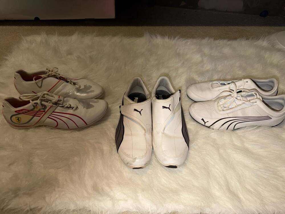 Vintage Puma Sportlifestyle Shoes Size 10 White Leather Racing Sneakers Lot